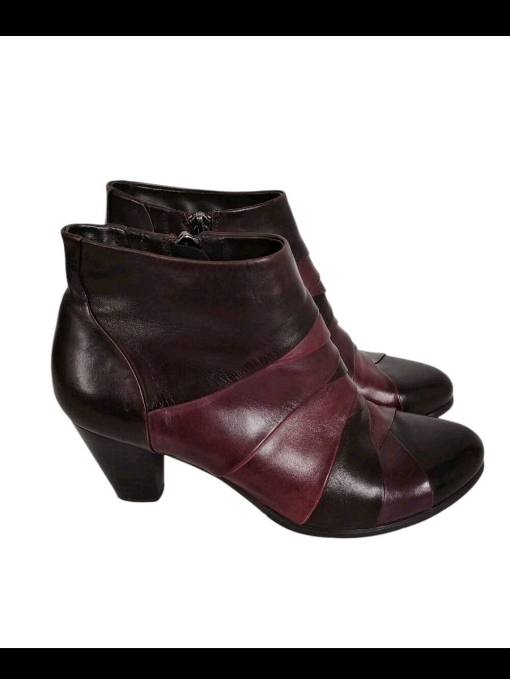 Spring Step Binzo Colorblock Brown Burgundy Leather Ankle Boots Size 37 US 6.5-7